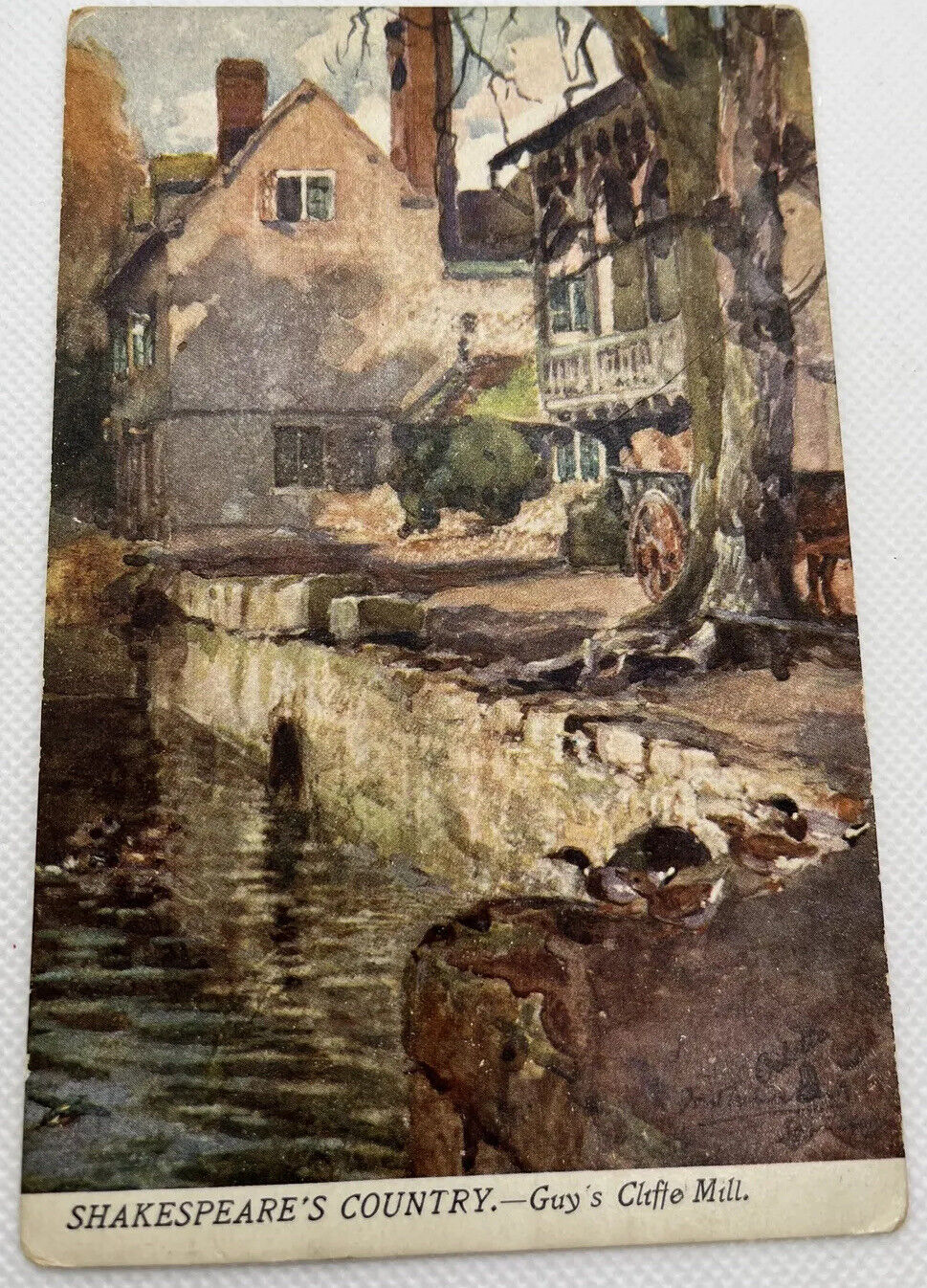 Vintage Tucks Oilette Postcard: Shakespeare’s Country Guys Cliff Mill, SIGNED