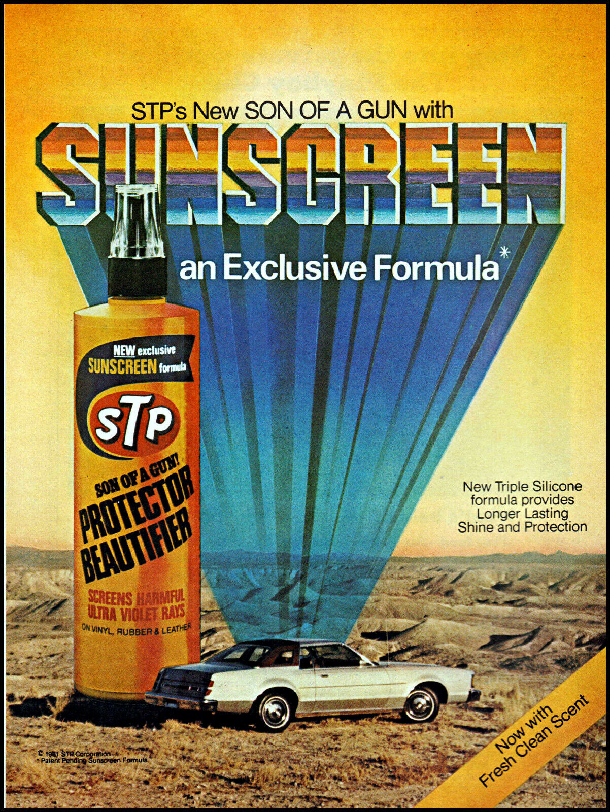 1981 desolate heat car STP Son of a gun sunscreen vintage photo print ad ads56