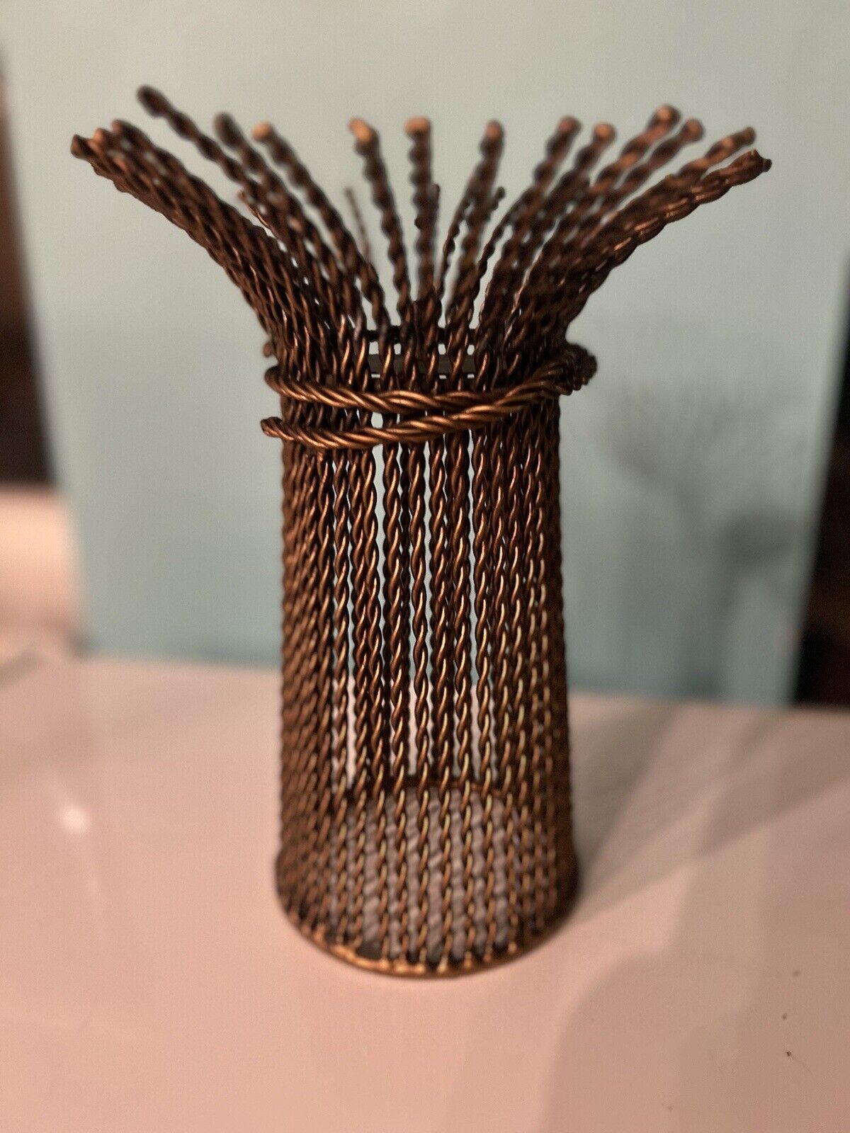 Vintage Sturdy Iron Candle Holder Resembles Wheat Bundle 11