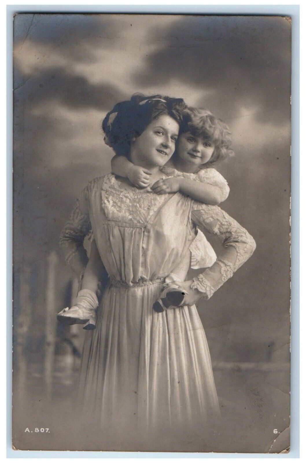 c1910's Mother And Daughter Studio Portrait Unposted Antique RPPC Photo Postcard