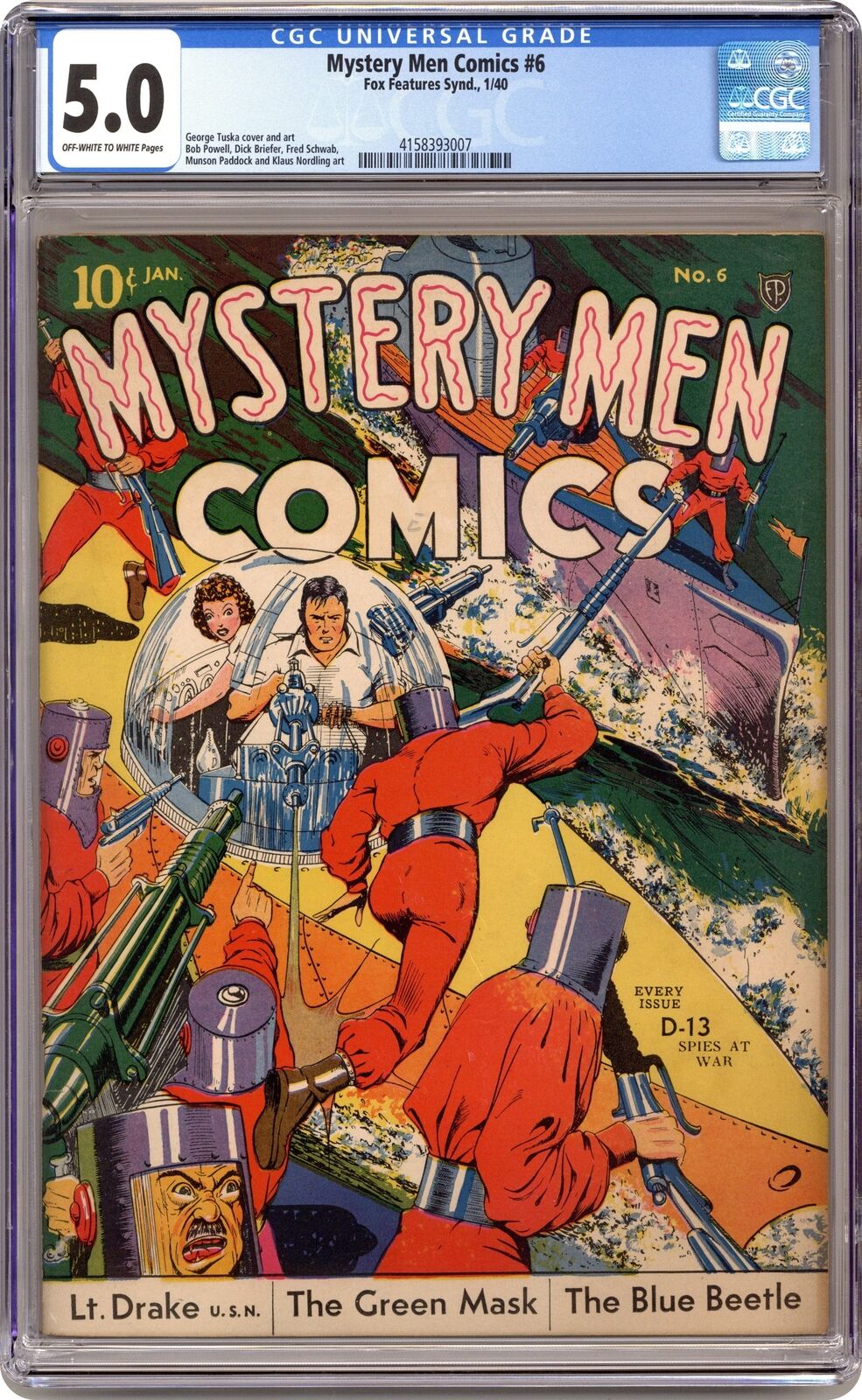 Mystery Men Comics #6 CGC 5.0 1940 4158393007