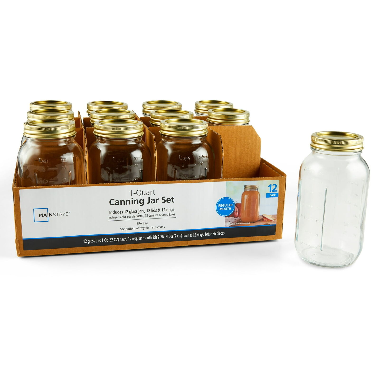 32 oz Airtight Glass Regular Mouth Canning Jars (12 Count) USA..