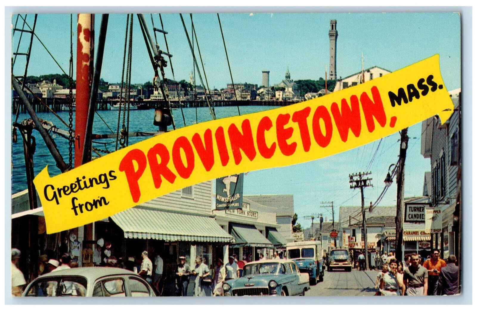 c1950\'s Wharf and Commercial St. Scene Greetings from Provincetown MA Postcard