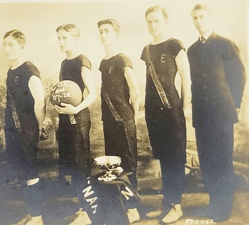 1907 RPPC Postcard Company E 2nd Battalion Basketball Team Military Sports