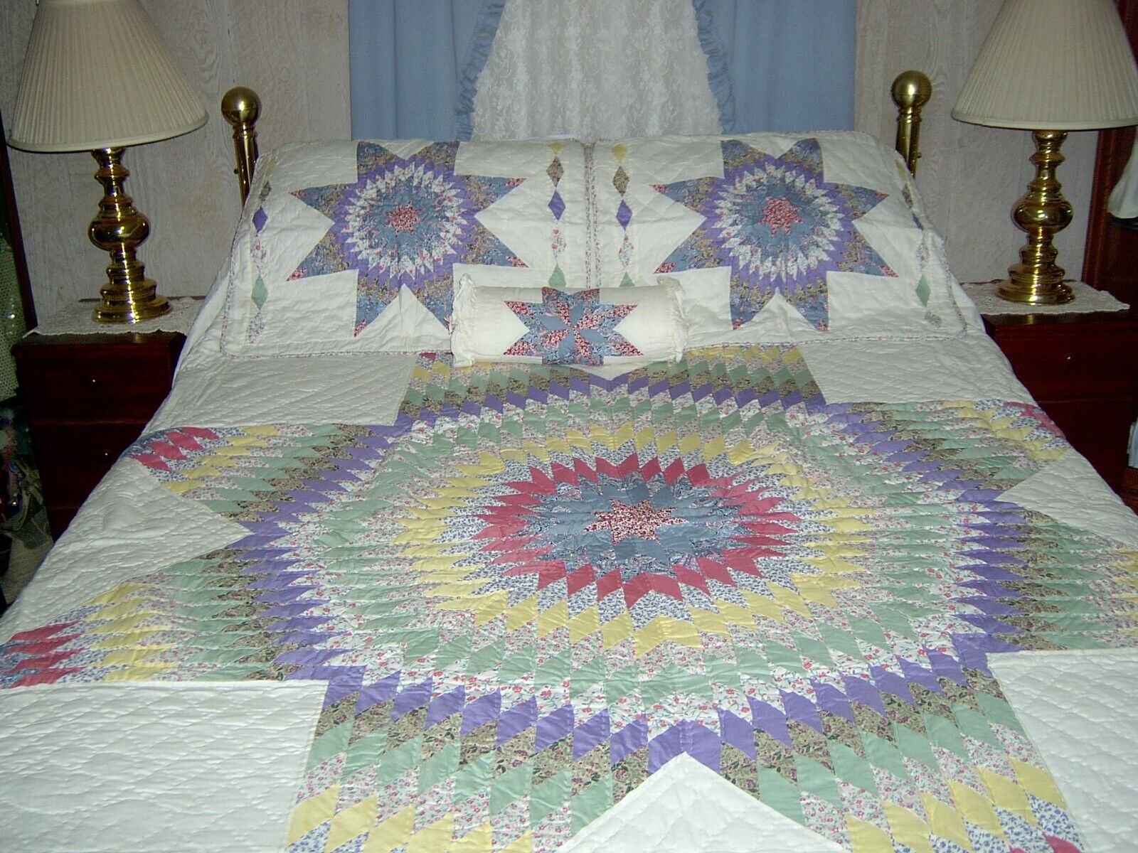 King/Queen Cotton Pastel Trip Patchwork Quilt + Shams 90x102