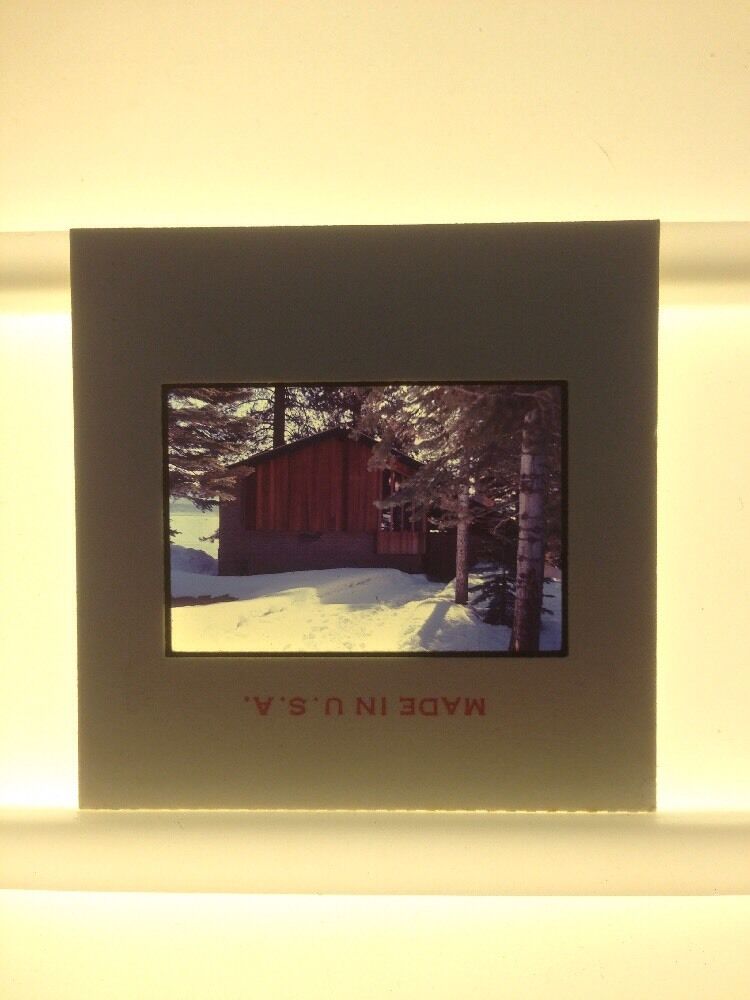 Vtg 50s Kodchrome Mid Century Modern Cabin House Snow Winter Photo Color Slide