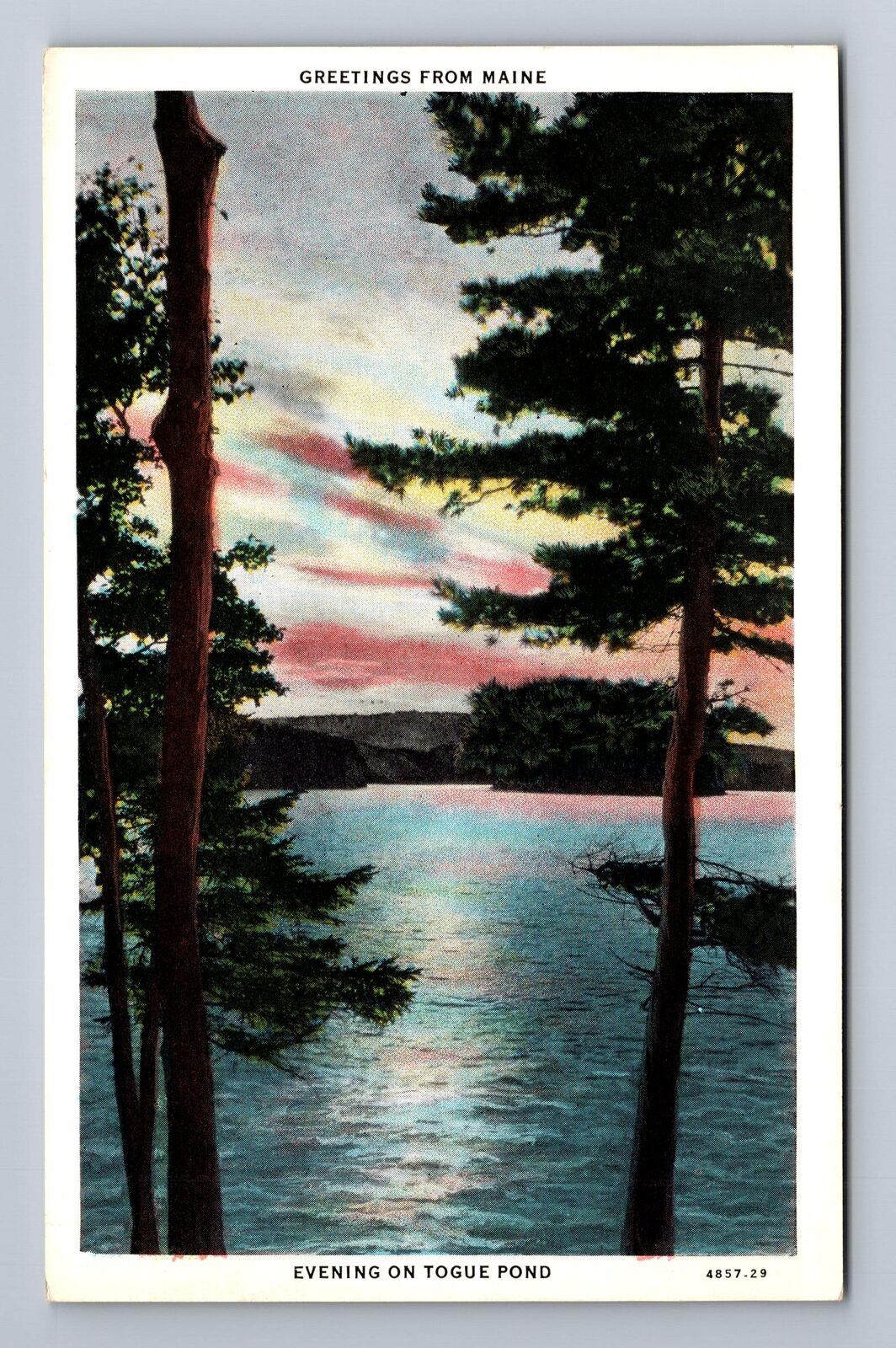 Aroostook ME-Maine, Evening on Togue Pond, General Greeting Vintage Postcard