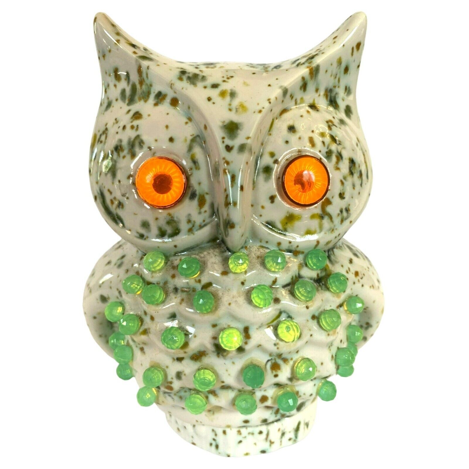 Vintage Owl Lamp Light Leviton Retro 60s 70s Nightlight Speckled Pottery Ceramic
