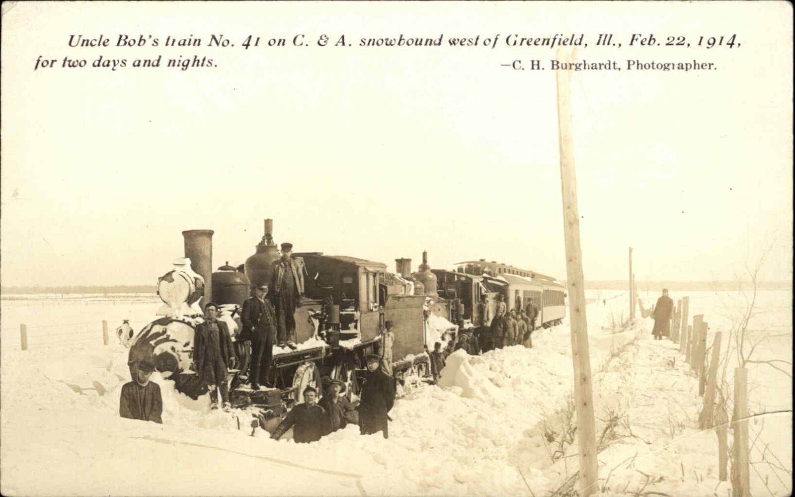 Greenfield Illinois IL Uncle Bob's Train C&A Railroad CH Burghardt c1914 RPPC