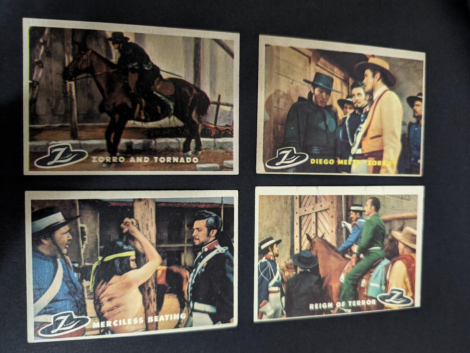 1958 Topps ZORRO Trading Card Collection (Lot of 4) Walt Disney Cards