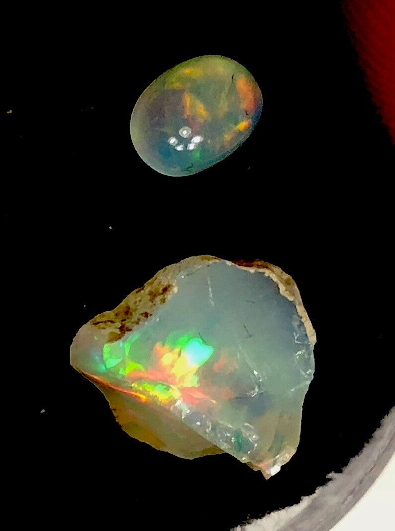 Best Ethiopian Welo Fire Opal Specimens Rough & Cabochon Awesome Color Change