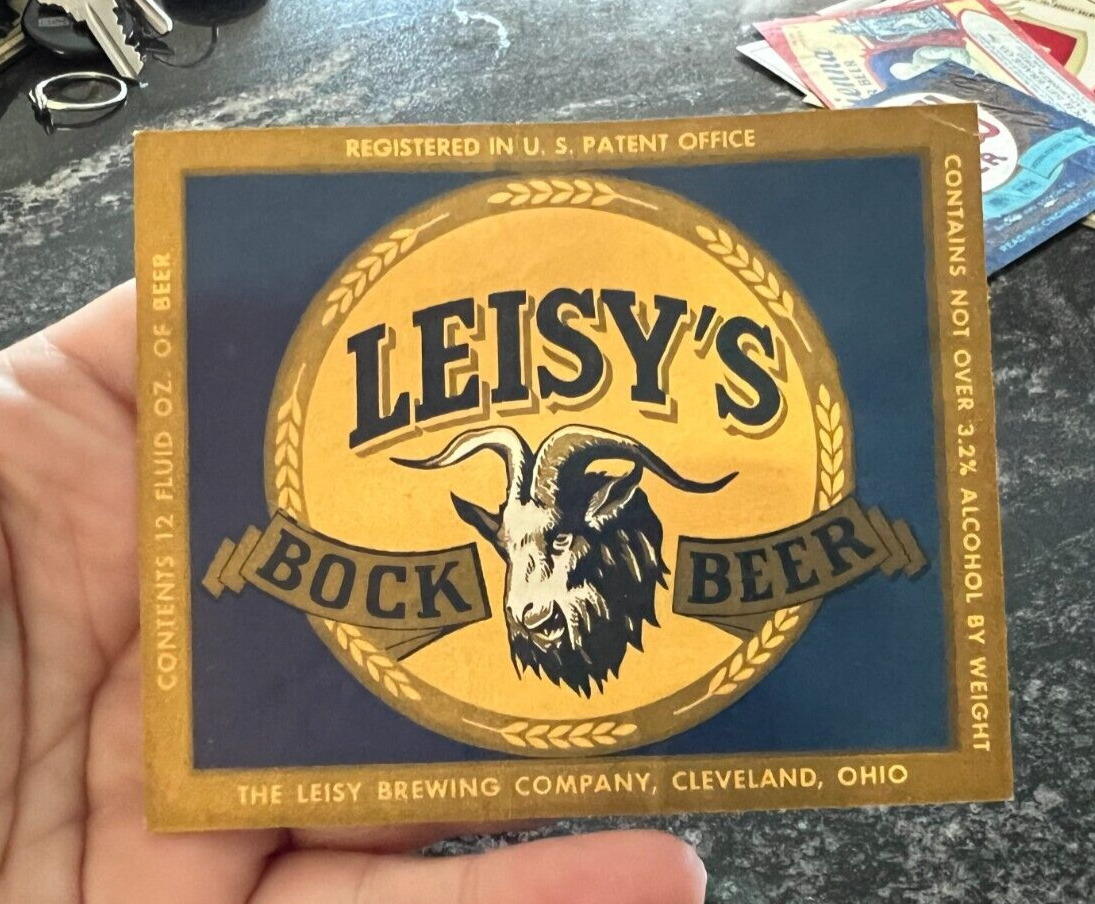 VINTAGE LEISY\'S BOCK BEER 12 OZ BOTTLE LABEL LEISY BREWING CO CLEVELAND OH 3.2%