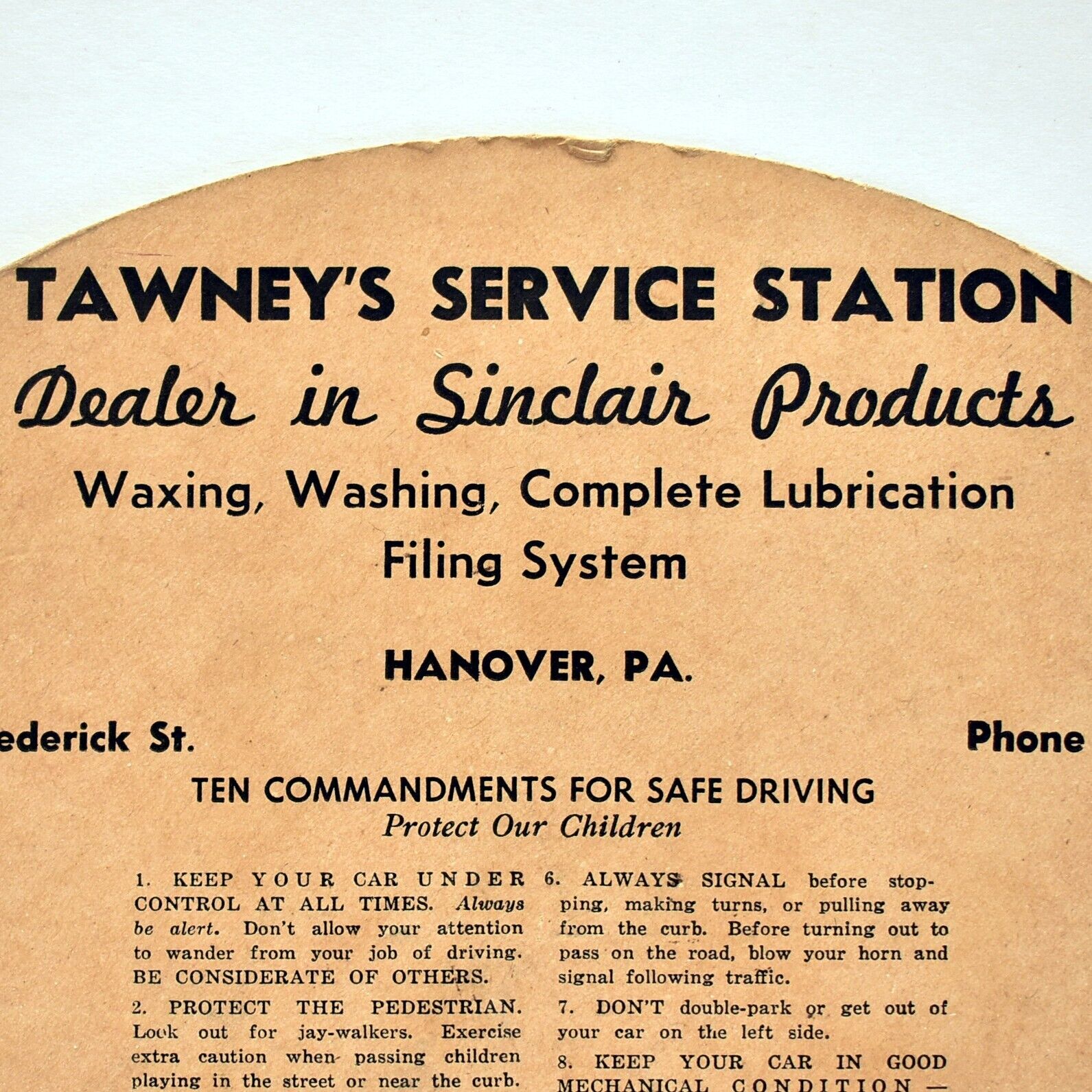 1930s Tawney\'s Service Station Sinclair Dealer Frederick Street Hanover PA Fan