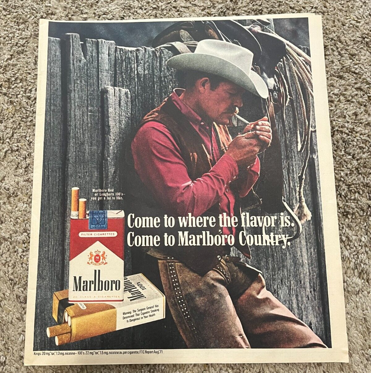1972 MARLBORO Cigarettes Newspaper Print Ad Cowboy Country
