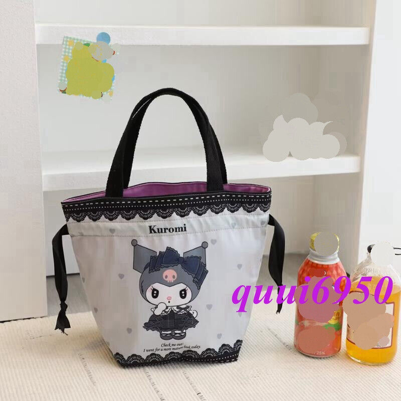 Cute Gray Kuromi Drawstring Handbag Cosmetic Storage Bag Tote