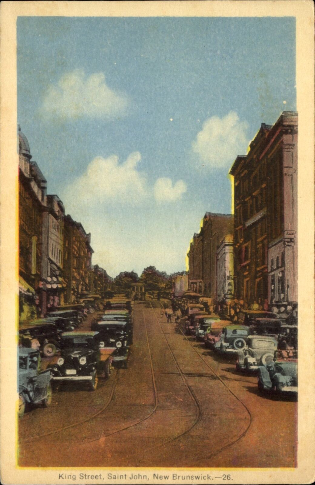 King Street ~ Saint John ~ New Brunswick Canada ~ 1930s 1940s cars ~ postcard