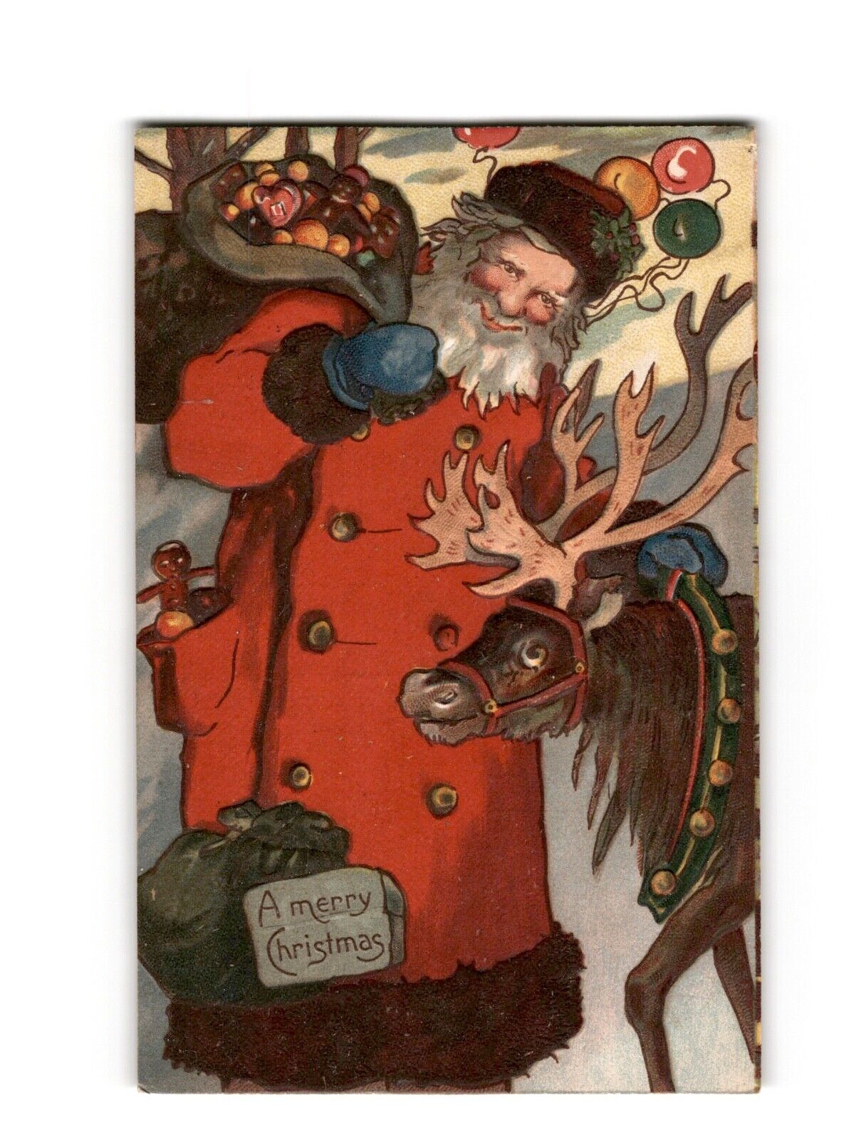 Antique Merry Christmas Santa Postcard - Embossed Vintage Holiday Collectible
