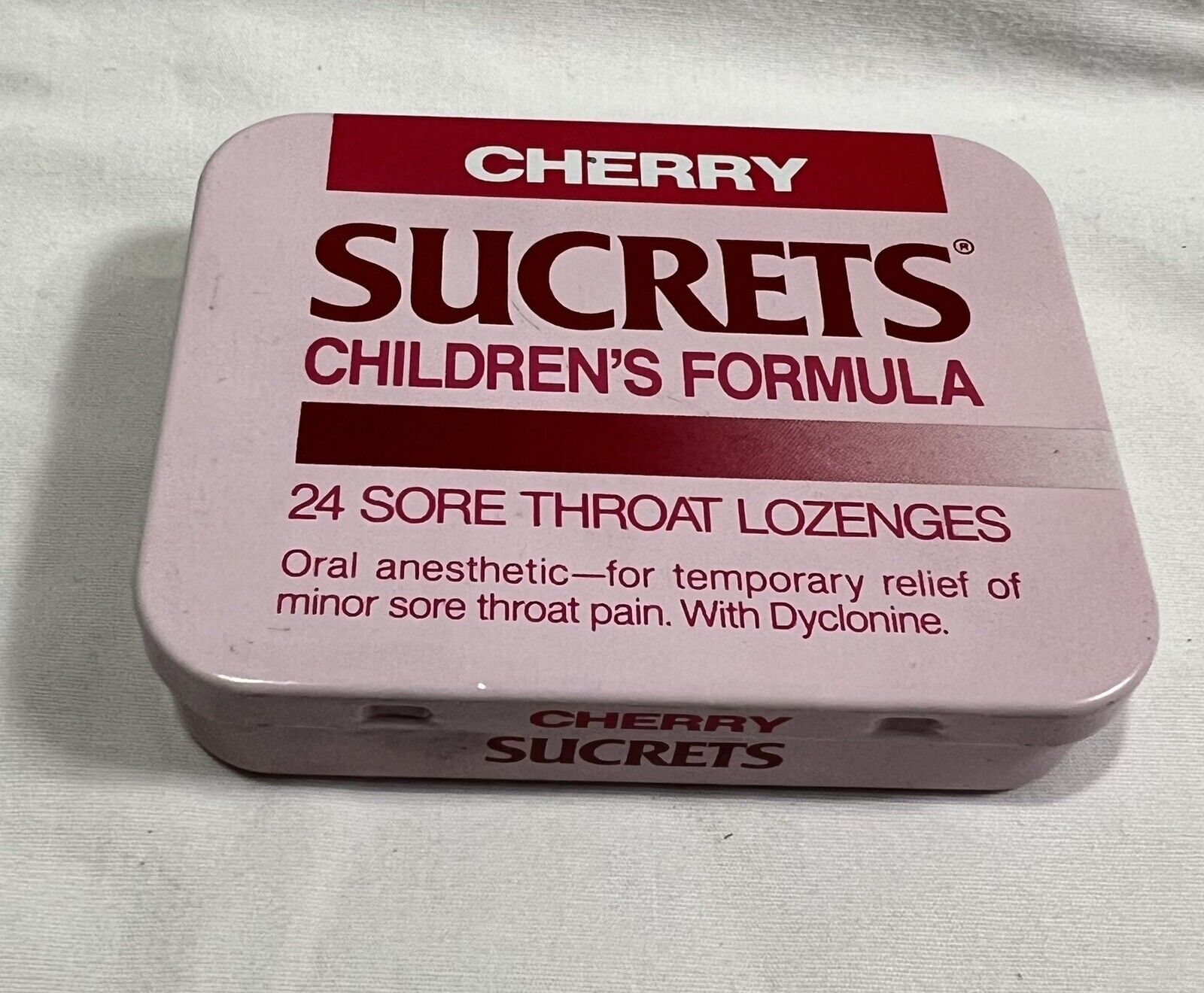 Late 1990s Sucrets Children’s Formula Cherry  Sore Throat Lozenges Pink Tin