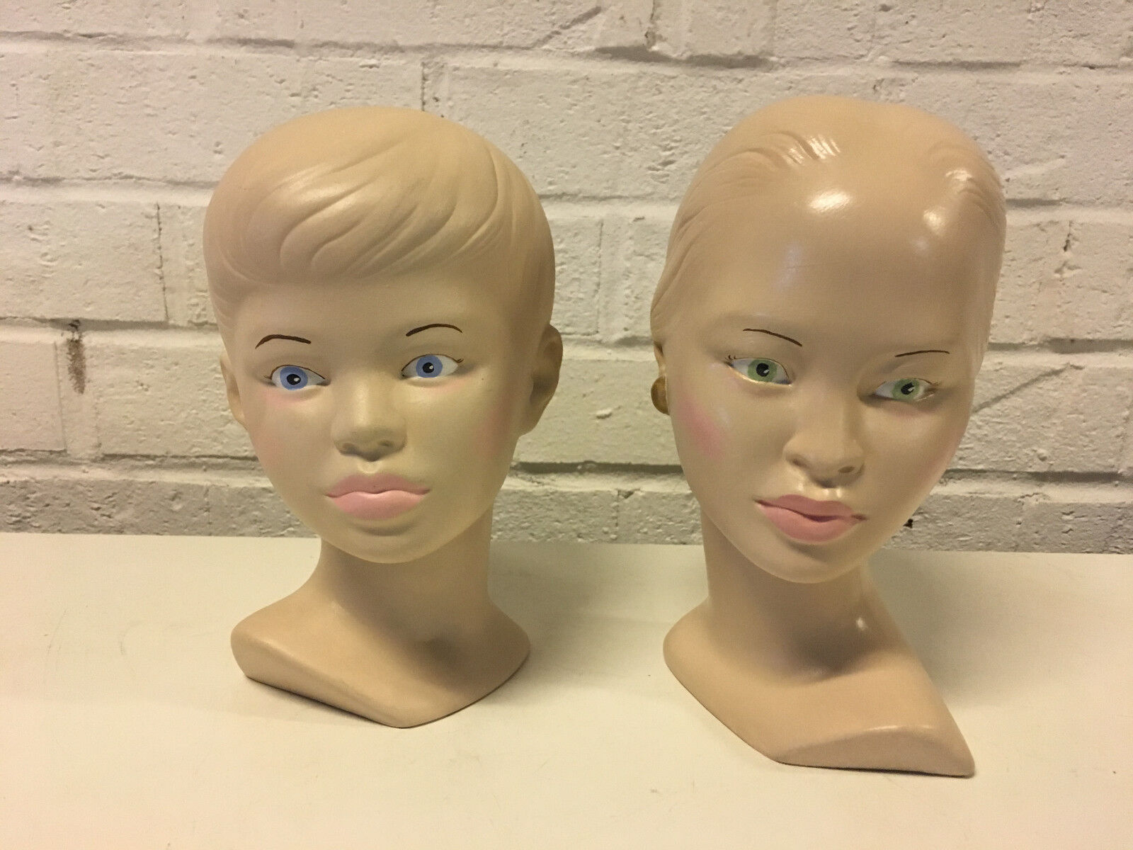 Vintage Holland Mold Pair of Ceramic Busts of Young Boy & Girl / Woman