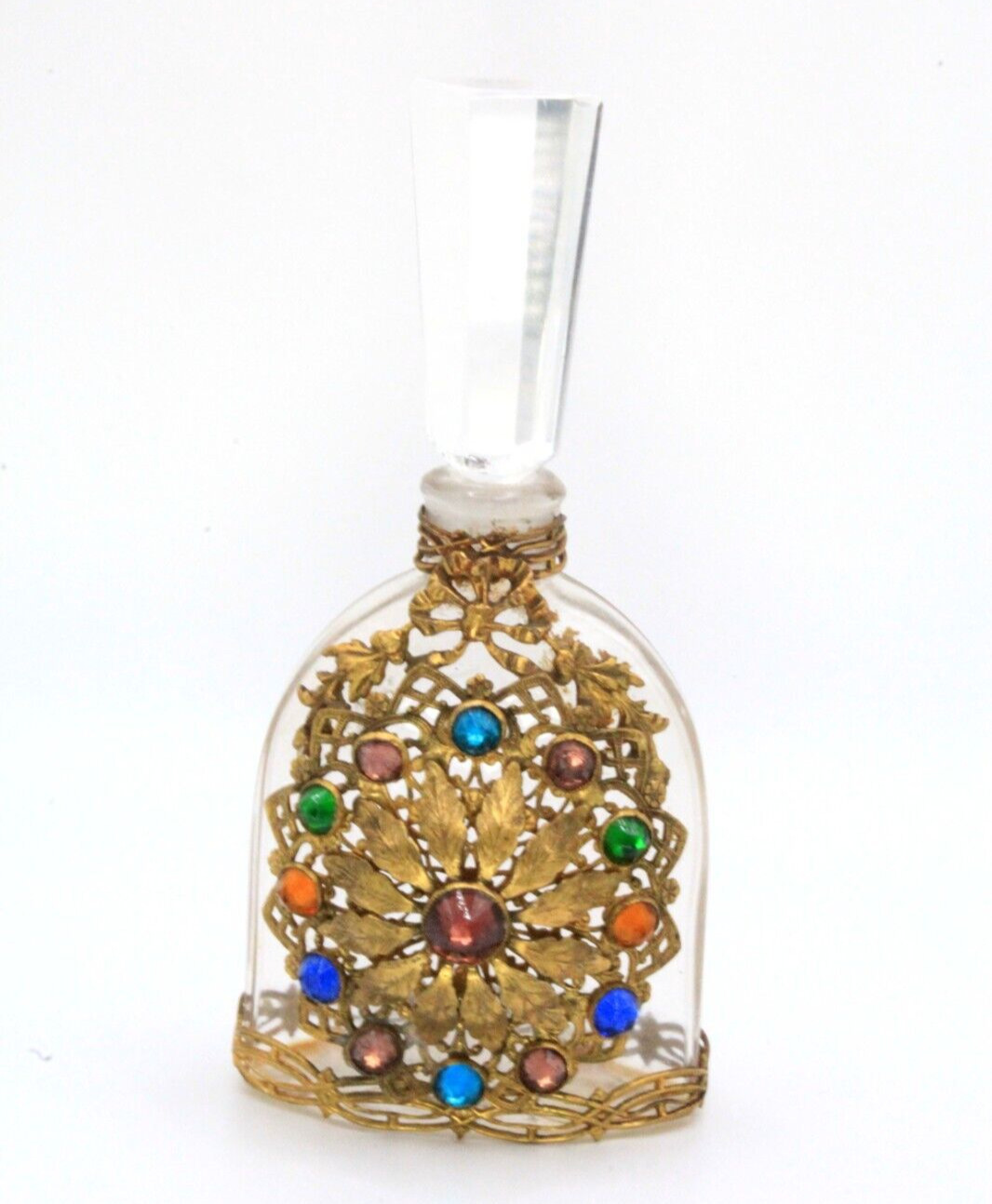 Antique Victorian Czech Multi Color Ornate Embellished Jeweled Perfume Bottle