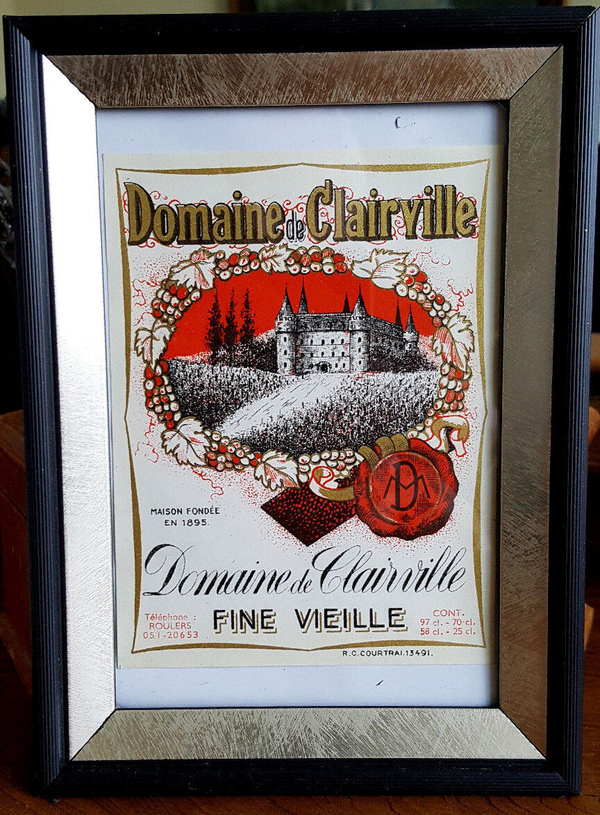 \'Domaine de Clairville\' European Vintage Wine Label (1930-1950) Framed 