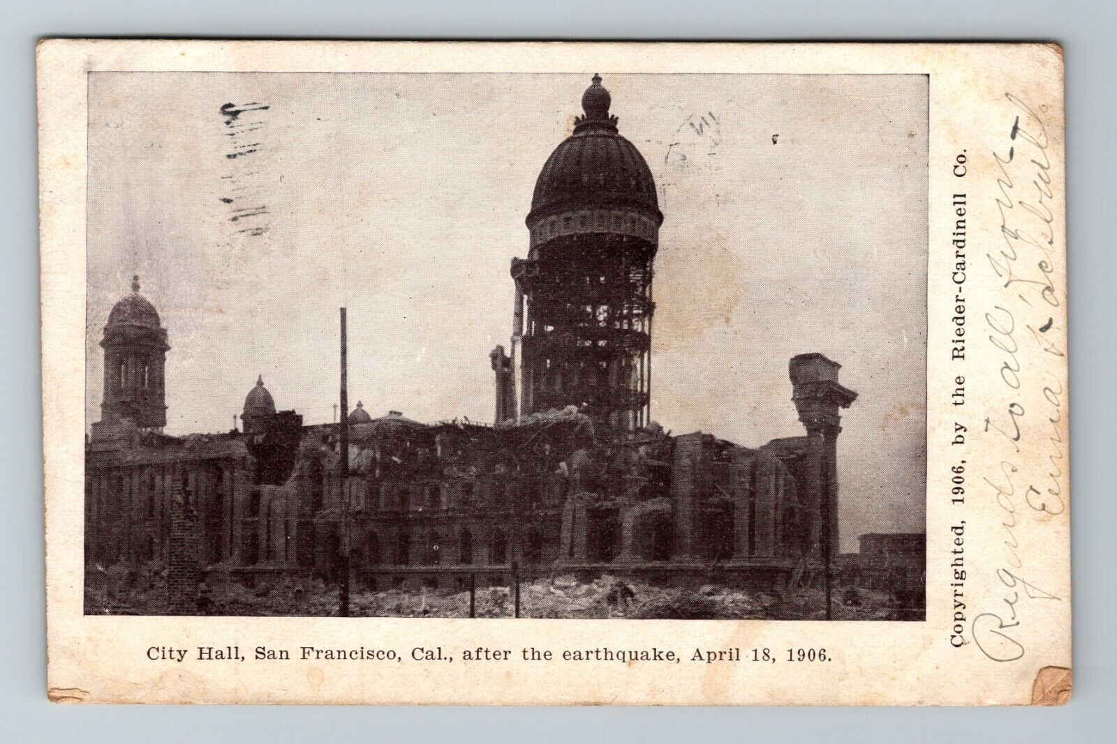 San Francisco CA-California, City Hall after Earthquake c1906 Vintage Postcard
