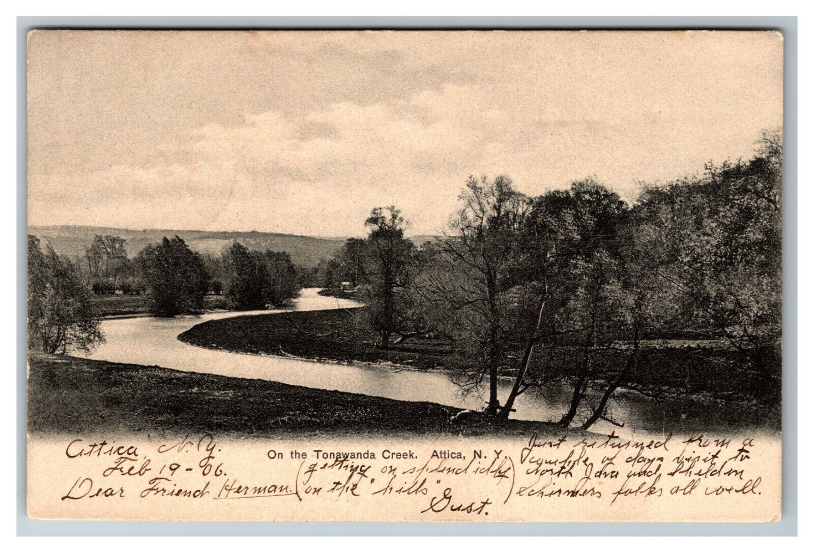 View on the Towawanda Creek, Attica NY c1906 Vintage Postcard