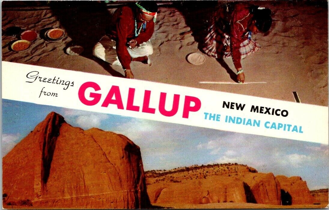 Gallup New Mexico Route 66 Navajo Sand Painting Greetings from Teich Postcard