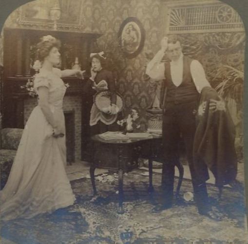 1900 NAUGHTY COMEDIC WIFE CATCHES GENTLEMAN WITH CUTE COOK STEREOVIEW 21-28