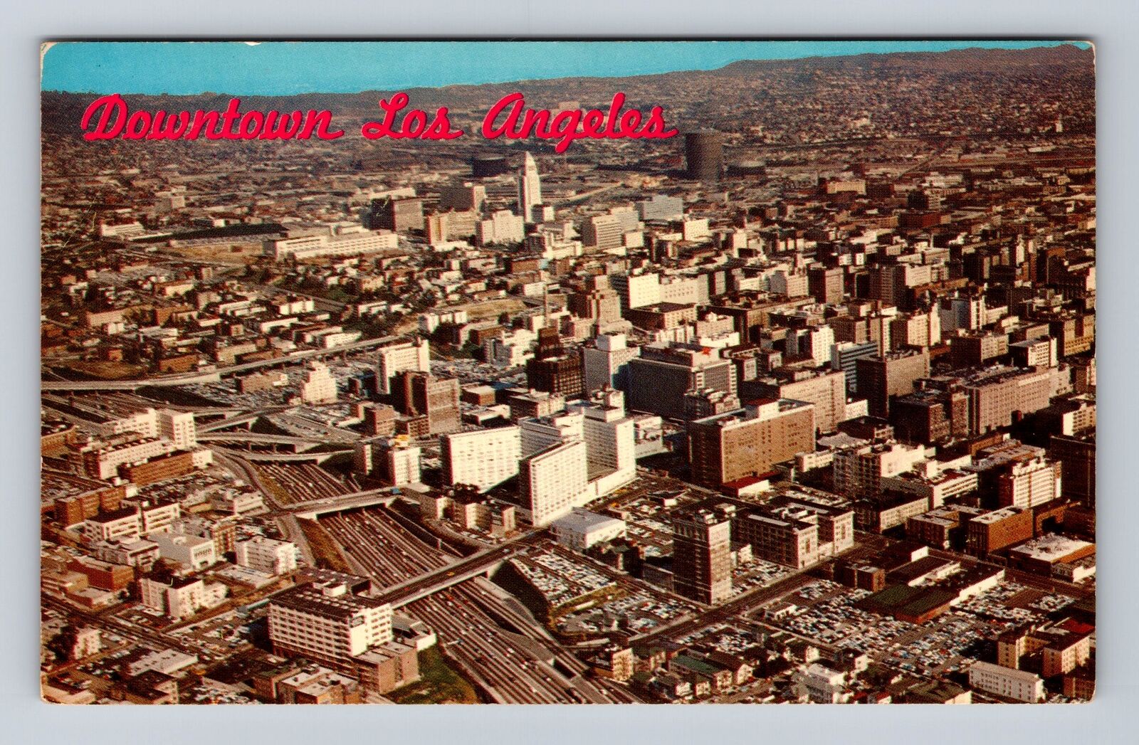 Los Angeles CA-California, Aerial Downtown Harbor, Freeway, Vintage Postcard