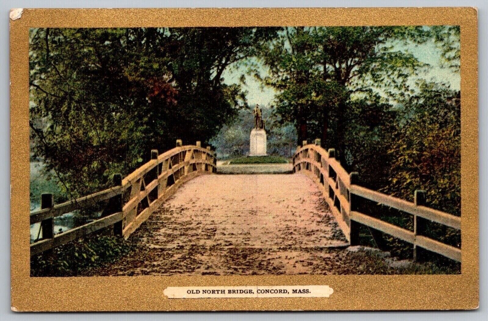 Old N Bridge Concord Massachusetts MA Antique Gold Bordered GB Postcard UNP