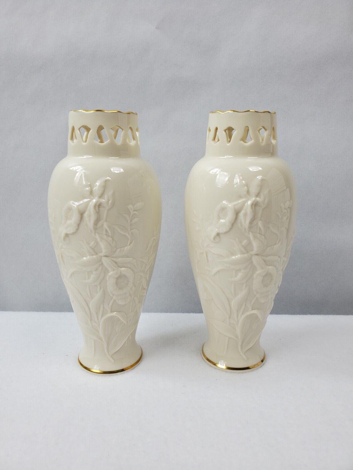 Lenox Vase of Orchids Grace Gold Trim Limited Edition Vintage 1990 Set of 2