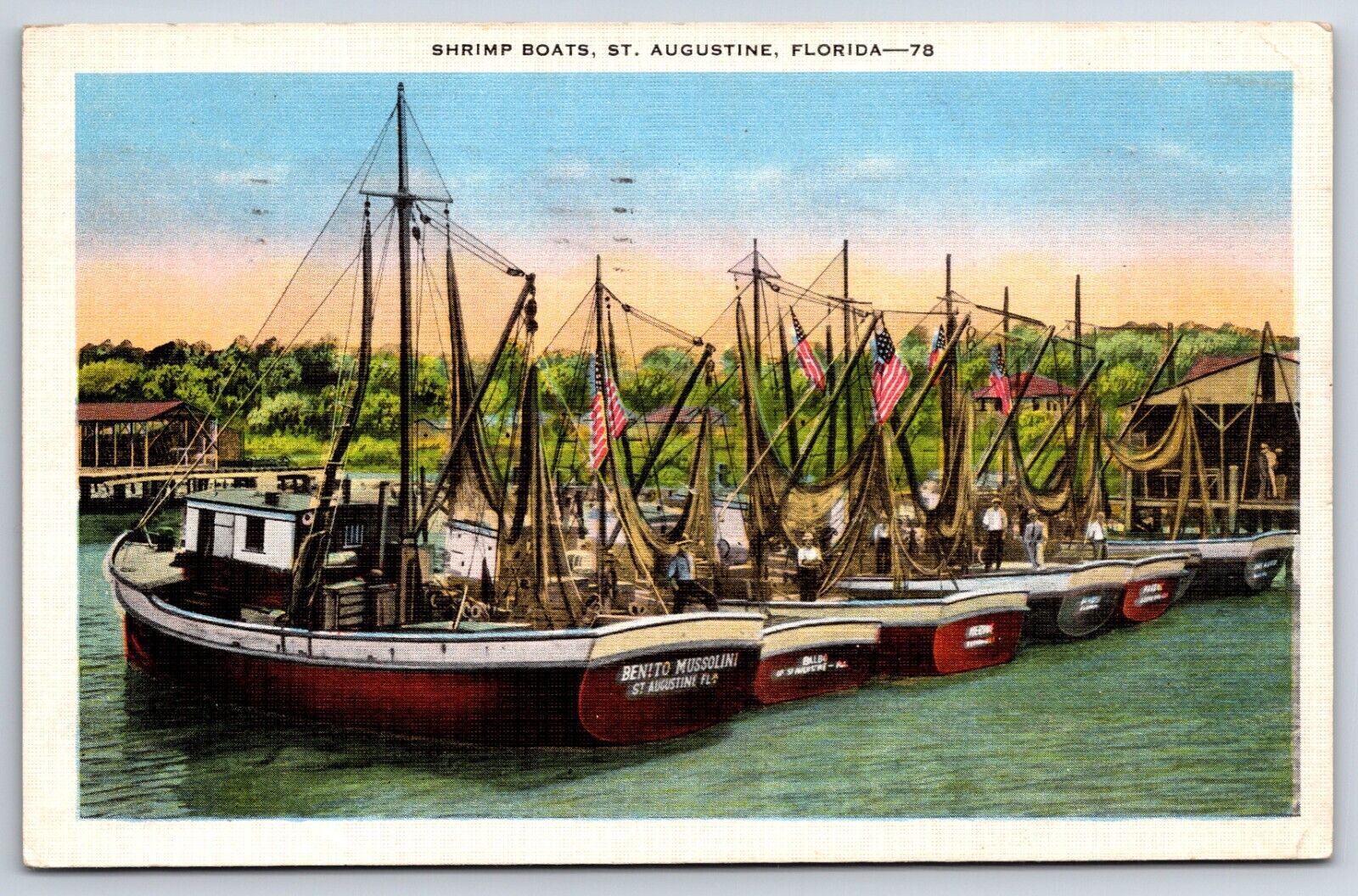 Shrimp Boats c1936 St Augustine Florida FL Vintage EC KROPP Postcard