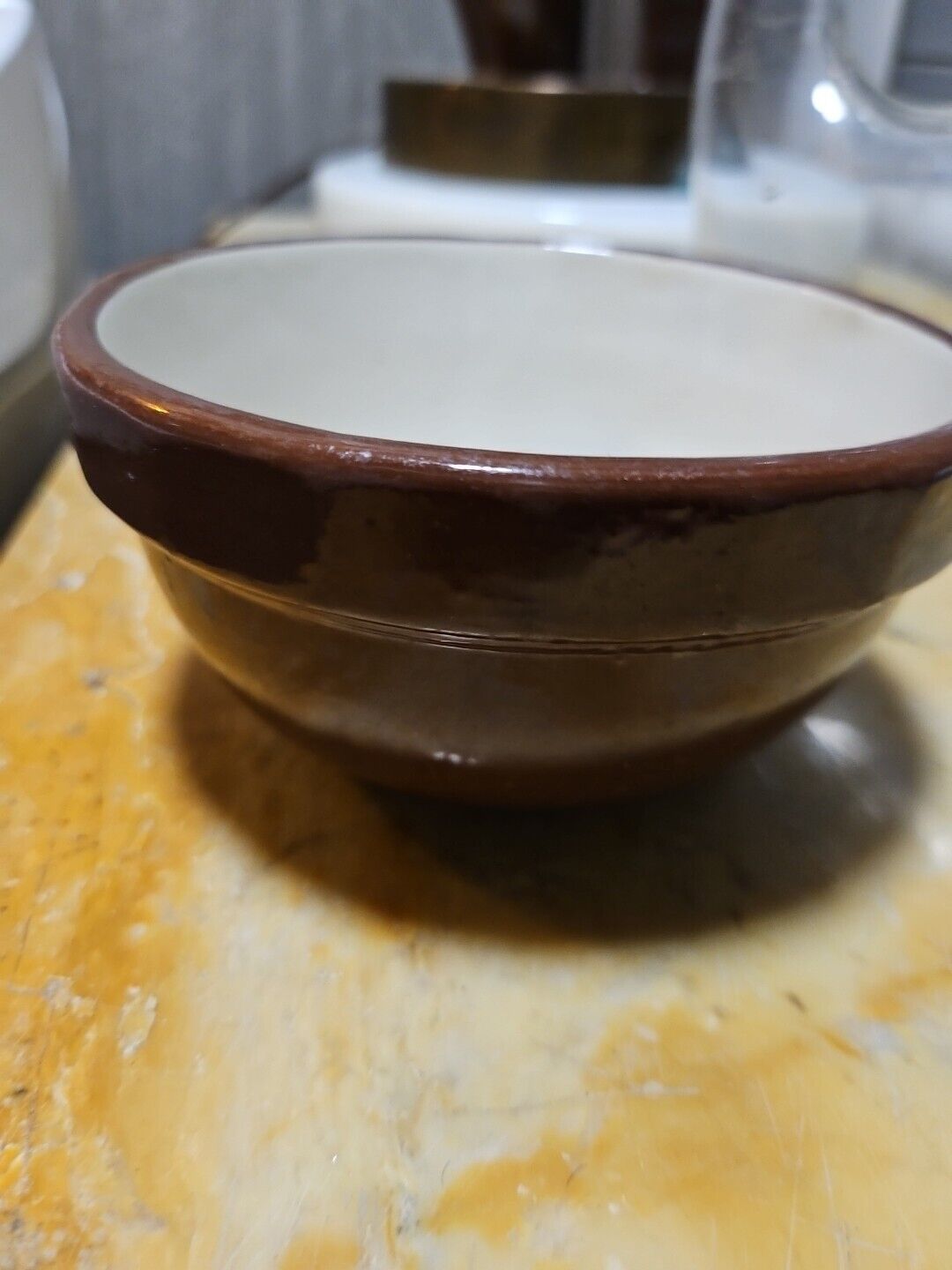 Antique Redware Pottery Primitive Mixing Bowl Chocolate Brown Glaze