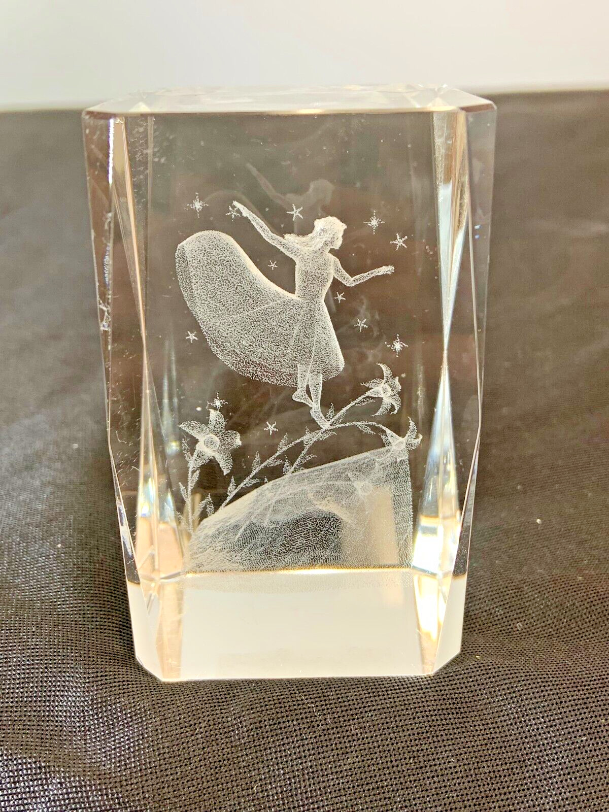 MAGICAL FAIRY AND FLOWERS GLASS PAPERWEIGHT LASER ETCHED - BEAUTIFUL SERENITY
