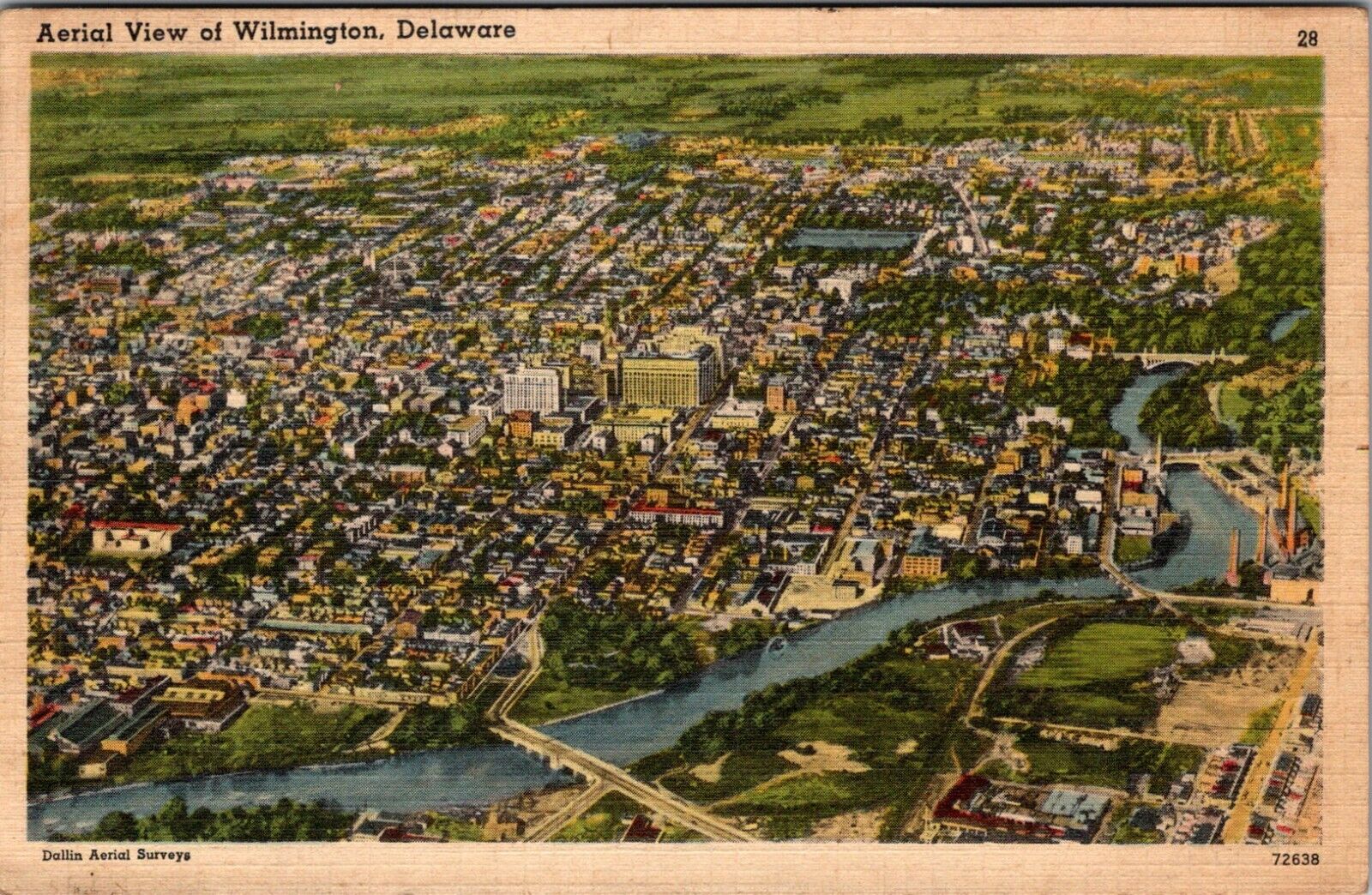 Aerial View of Wilmington Delaware Vintage Linen Postcard F589