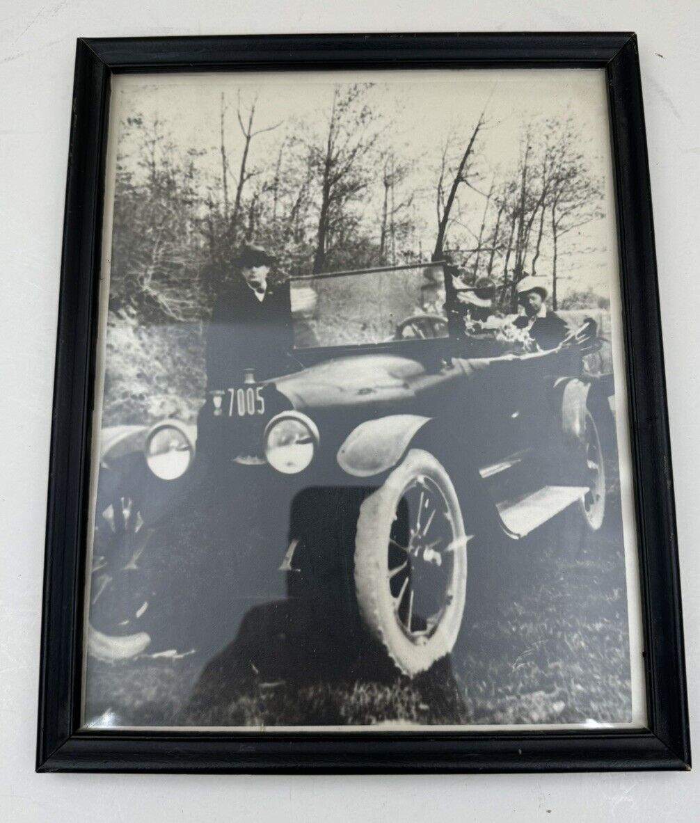 Vintage 1917 Mitchell Automobile Photo Black & White Owner Info On Back Framed