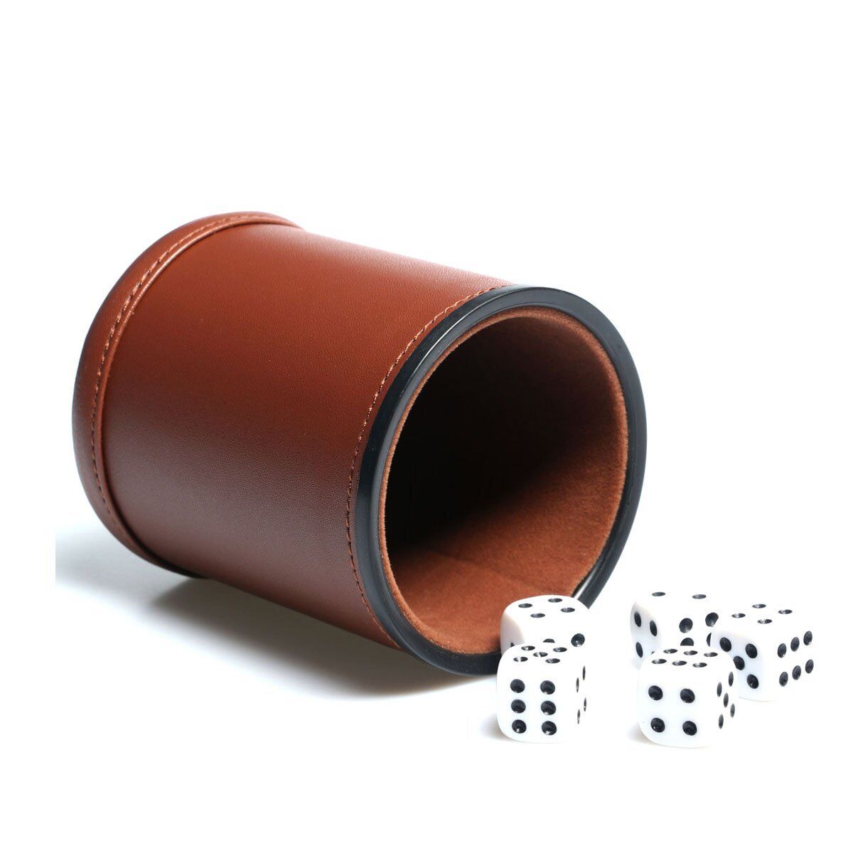 Leather Dice Cup Set Felt Lining Quiet Shaker with 5 Dot Dices for Farkle Yah...