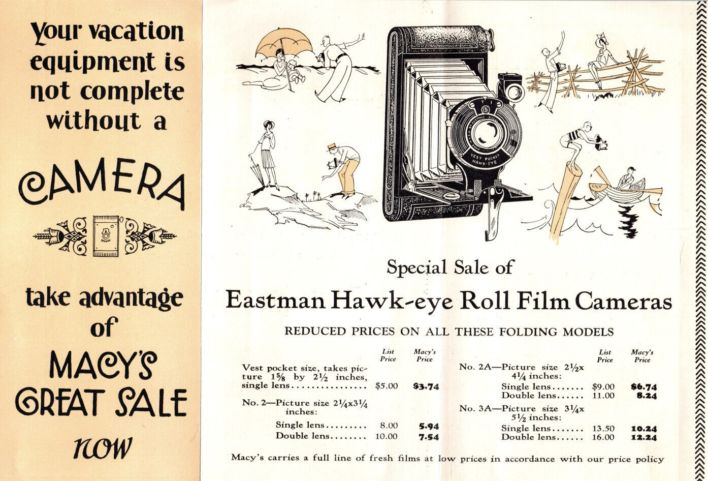 Macy\'s Eastman Hawk-Eye Camera Adverting Brochure 1927 Vintage Photography