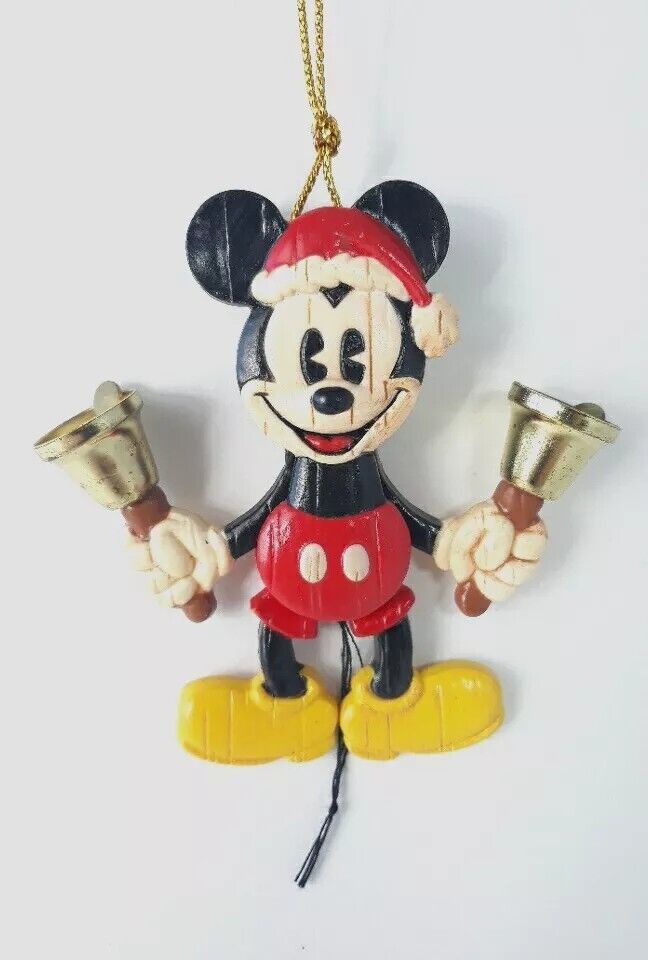 Vintage Disney Hallmark Mickey Mouse With Bells Ornament 2001 Pull String 3 Inch