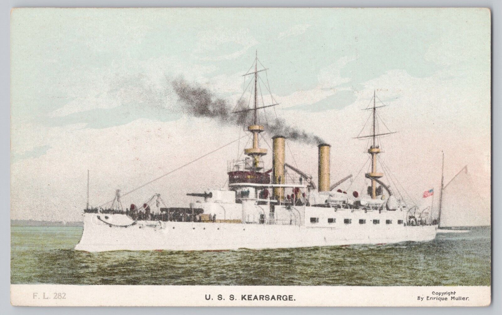US Navy USS Kearsarge Battleship BB5 Postcard Great White Fleet Very Nice V*