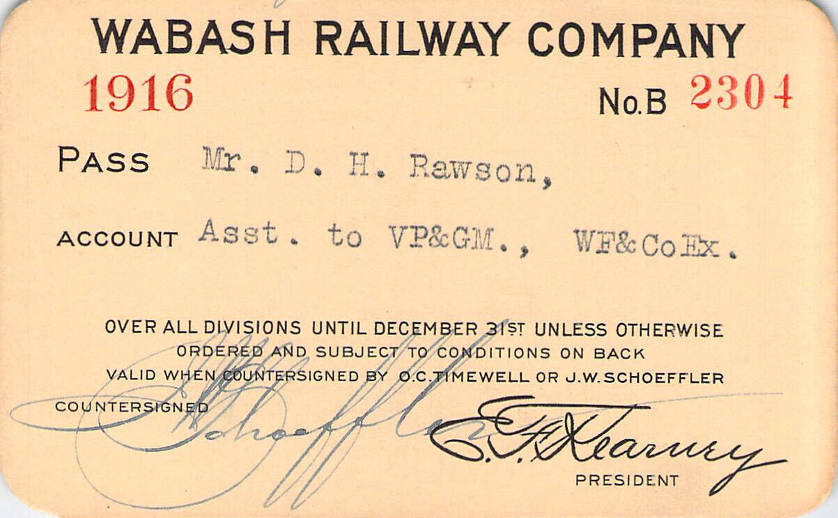WABASH WELLS FARGO EXPRESS AGT 1916 RAILROAD RR RY RAILWAY PASS