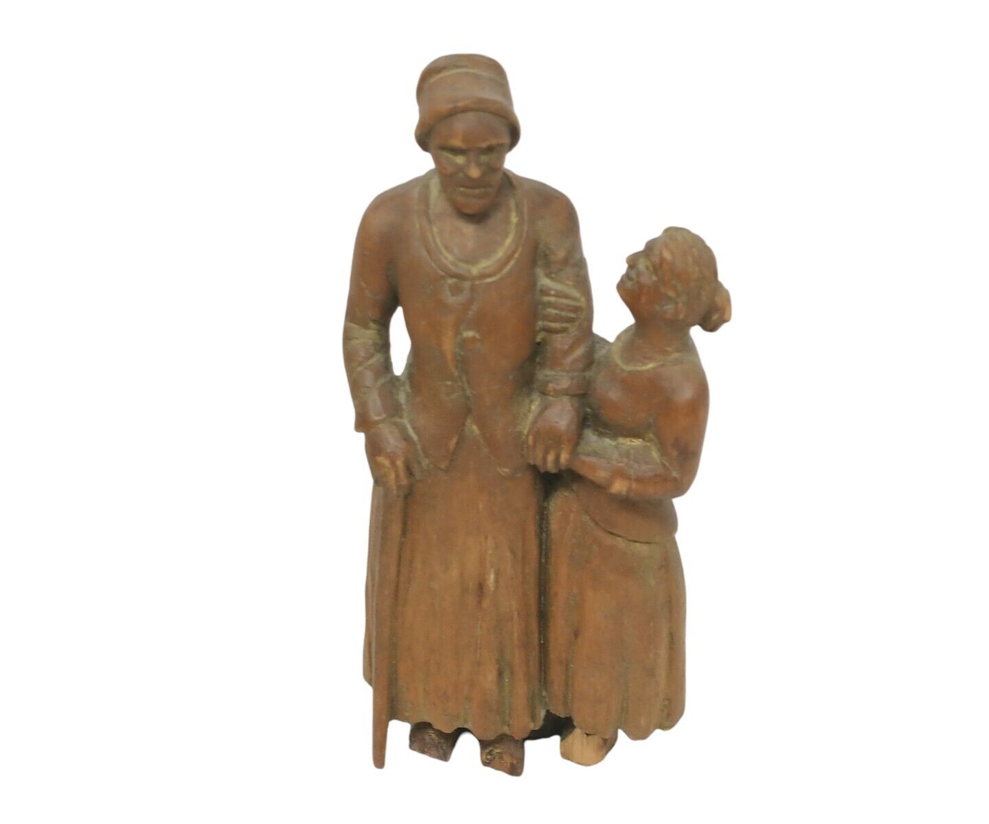 Vintage Wood Carved Amish Woman And Child