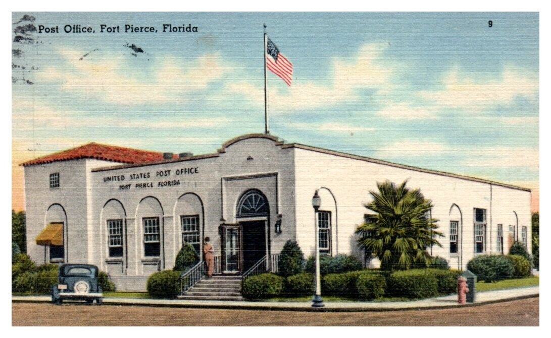 POST OFFICE Fort Pierce, Florida FL linen c1943 - Postcard