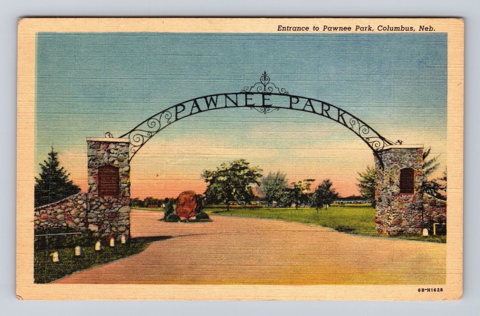Columbus NE-Nebraska, Entrance To Pawnee Park, Antique, Vintage Postcard