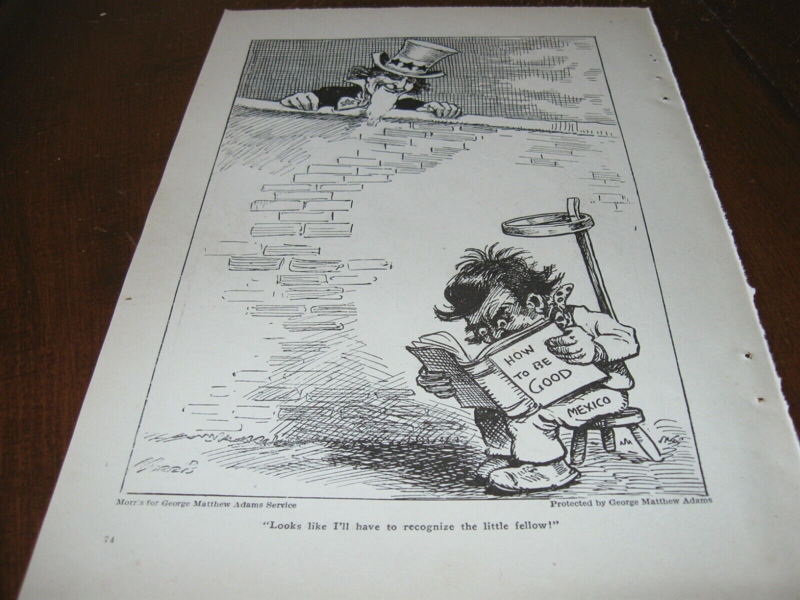 1921 Original POLITICAL CARTOON - MEXICO Studying How to BE GOOD USA Uncle Sam