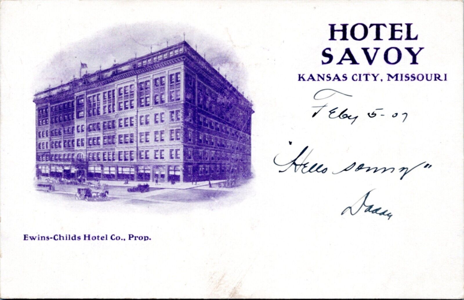 1907 Postcard MO Kansas City - Hotel Savoy