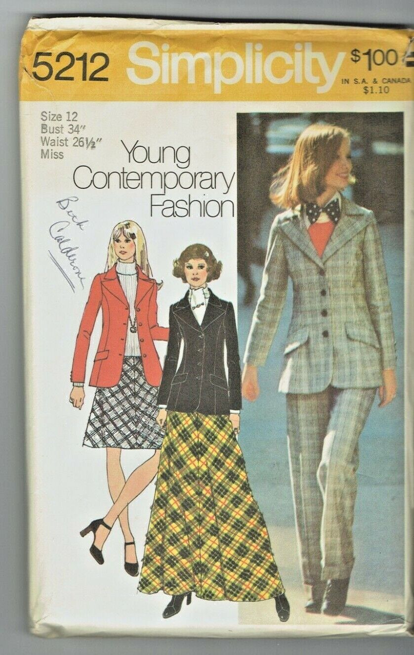 Simplicity 5212 Size 12 Bust 34 Womens Suit Pants Dress Vintage Pattern Jacket