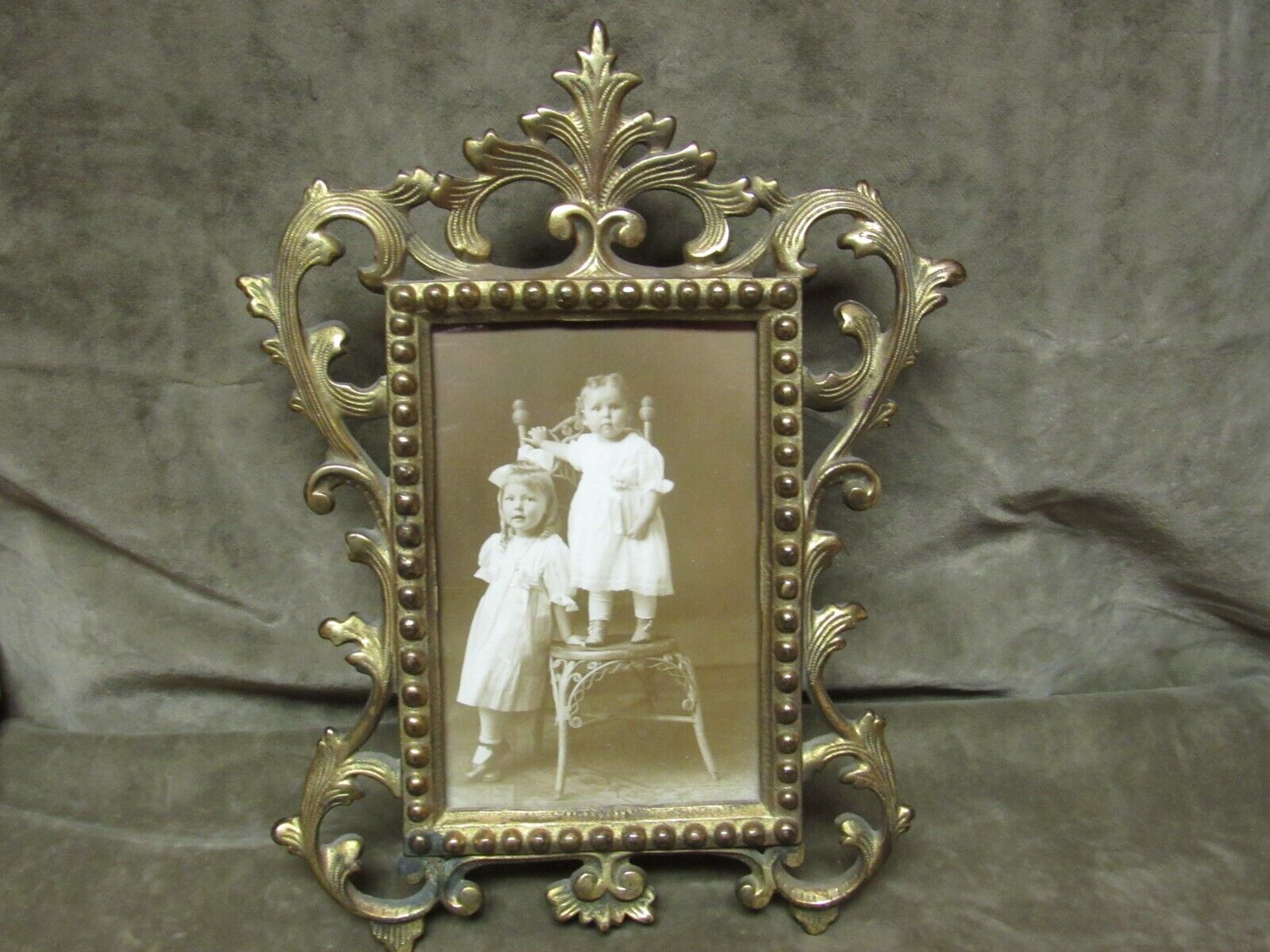 Victorian 1890\'s Brass Plated Cast Iron Photograph Frame with Original Photo
