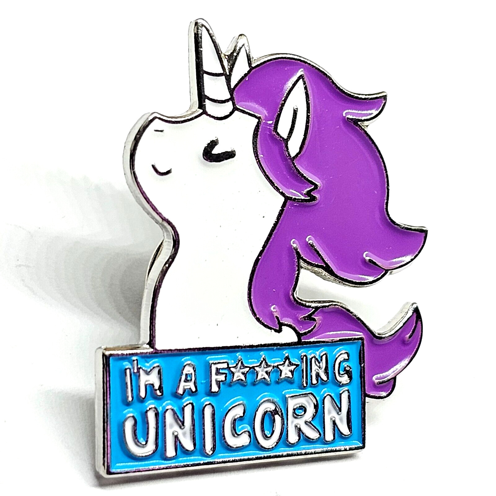 Unicorn Pin Badge I\'m A Fu*king Unicorn Enamel Cartoon Rude Swearing Comedy Fun